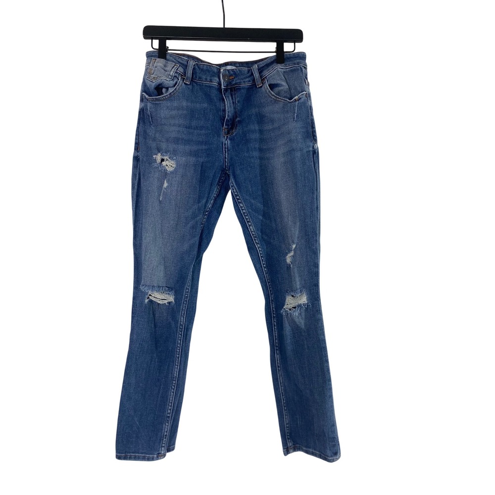 Zara Basic Jeans Womens 31 Blue Excellent Distressed Slim Z1975 Premium Denim